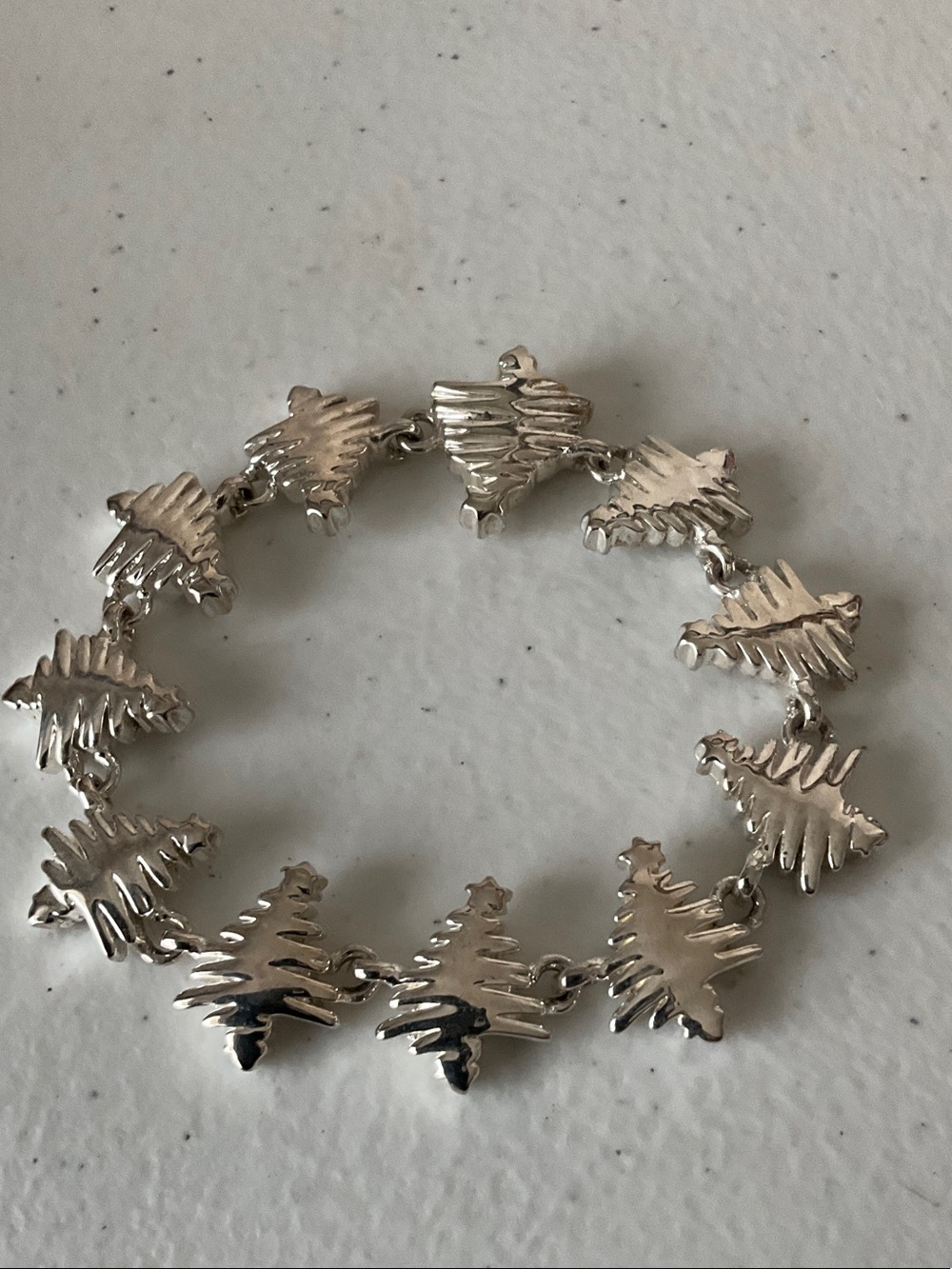 Vintage 1990 Silver Tone Abstract Christmas Tree Link Bracelet